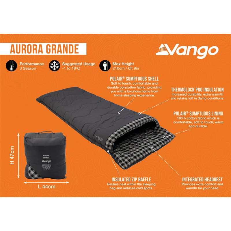 Vango Aurora Grande Sleeping Bag Excalibur Dark Grey/Black 2024