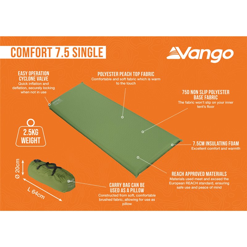 Vango Comfort Mat Single 7.5cm Herbal Green