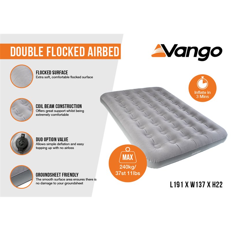 Vango Double Flocked Airbed Nocturne Grey