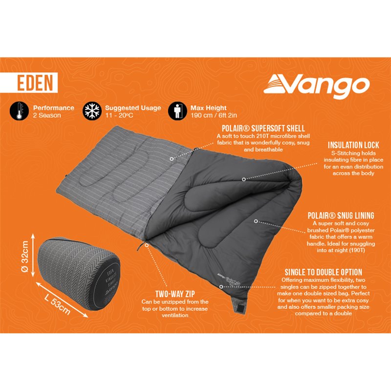 Vango Eden Kingsize Sleeping Bag Herringbone Grey 2024