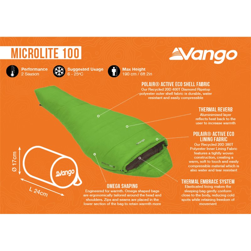 Vango Mircolite 100 Sleeping Bag Gecko Green 2024