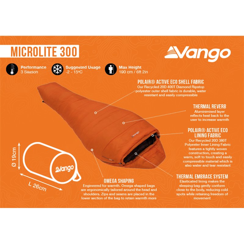 Vango Mircolite 300 Sleeping Bag Orange Sands