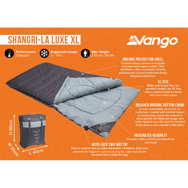 Vango Shangri-La Luxe XL Sleeping Bag Shadow Grey