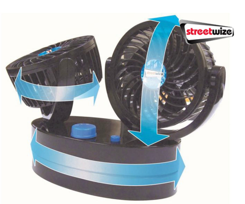 Streetwize 12v Cyclone 2 Twin Oscillating Fan