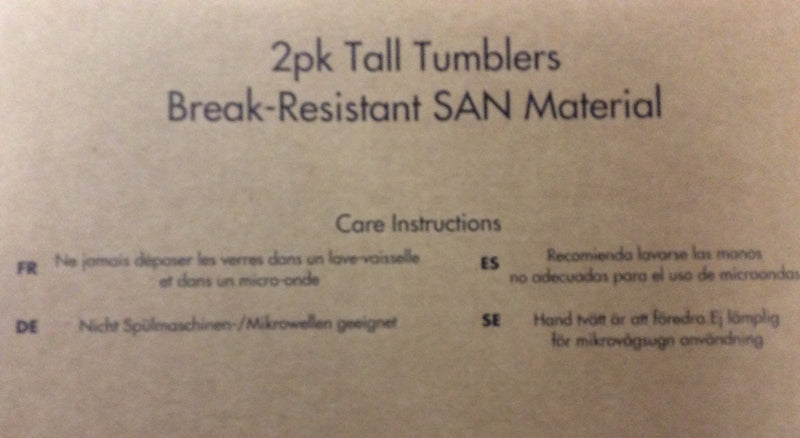 VW tall tumblers 1 x 2 10oz break resistant