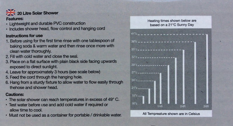 Yellowstone 20L solar shower