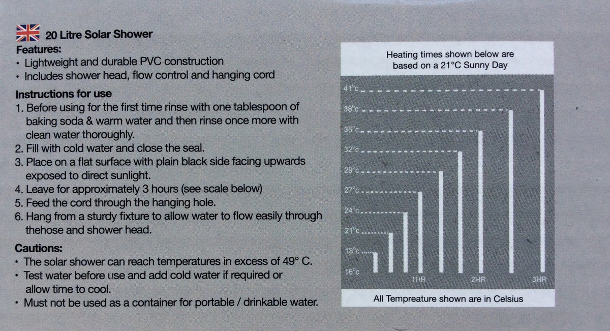 Yellowstone 20L solar shower S.K Camping & Leisure