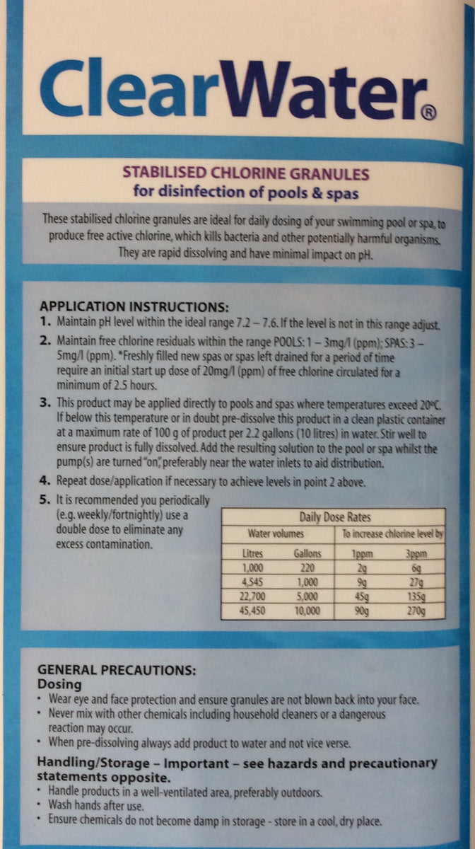 Clearwater 5kg chlorine granules S.K Camping & Leisure