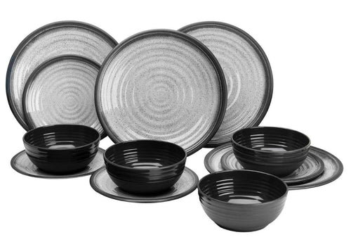 Granite 12 Piece Melamine Tableware Dinner Picnic Set Caravan Camping