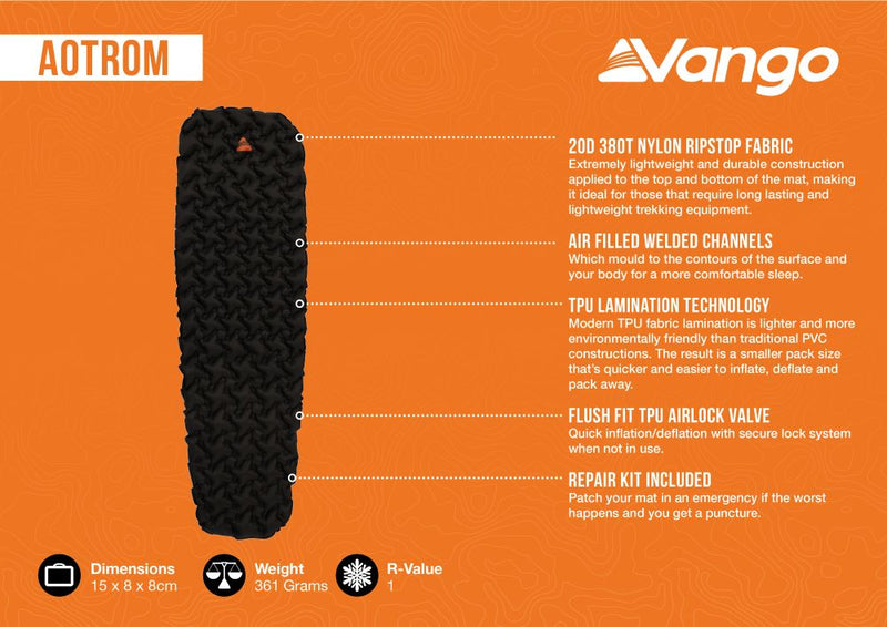 Vango Aotrom Inflatable Mat 5cm Anthracite Black