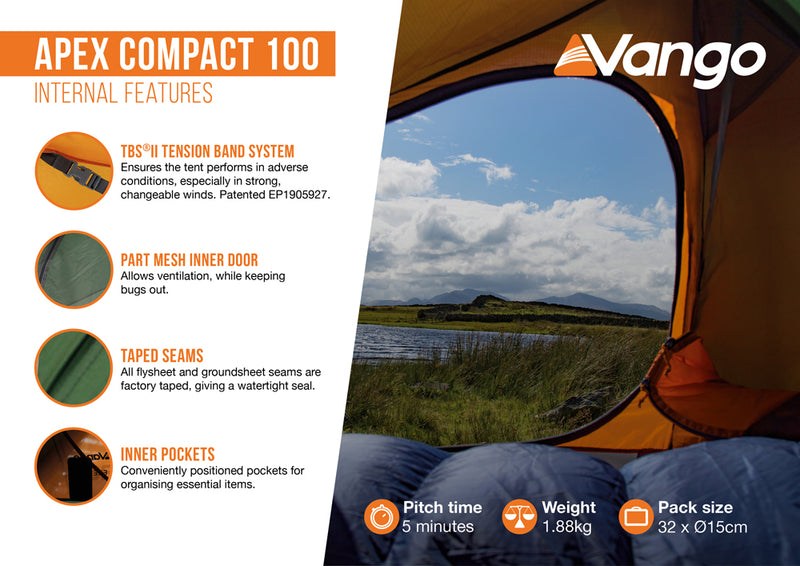 Vango Apex 100 Compact Backpacking Tent 2026
