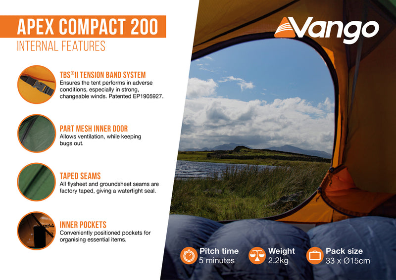 Vango Apex 200 Compact Backpacking Tent 2025