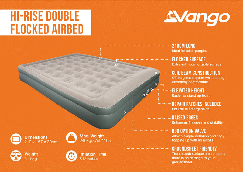 Vango Hi-Rise Double Flocked Airbed Grey