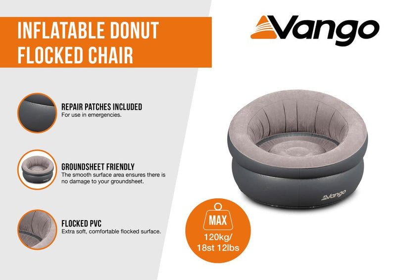 Vango Inflatable Donut Flocked Chair Dark Grey