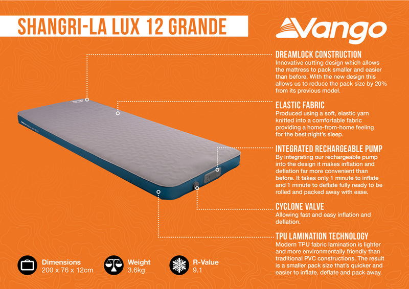 Vango Shangri-La Lux Grande 12cm Self-Inflating Mattress