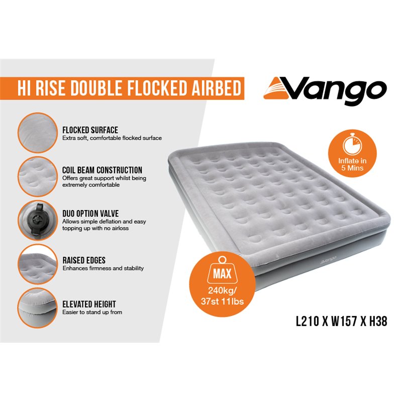 Vango Hi-Rise Double Flocked Airbed Nocturne Grey