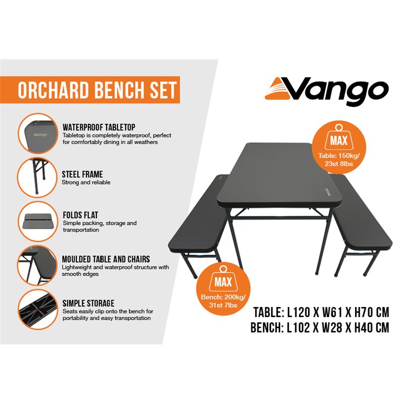 Vango Orchard Table & Bench Set Grey