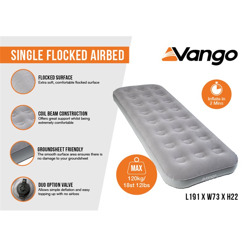 Vango Single Flocked Airbed Nocturne Grey