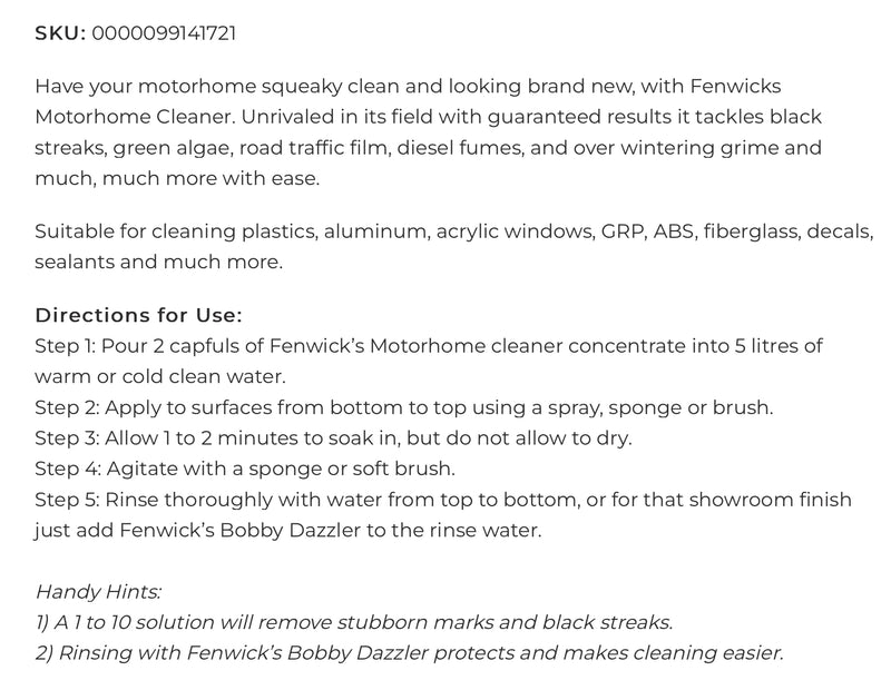Fenwicks motorhome cleaner concentrated