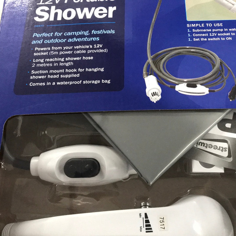 Portable shower 12 volt with pump and fittings