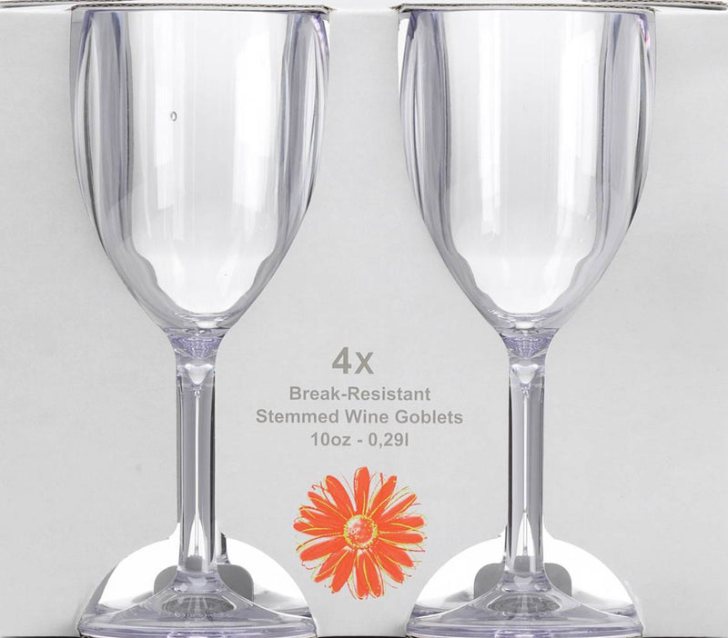 Acrylic Clear Stemmed Wine Glasses 4 x 10oz