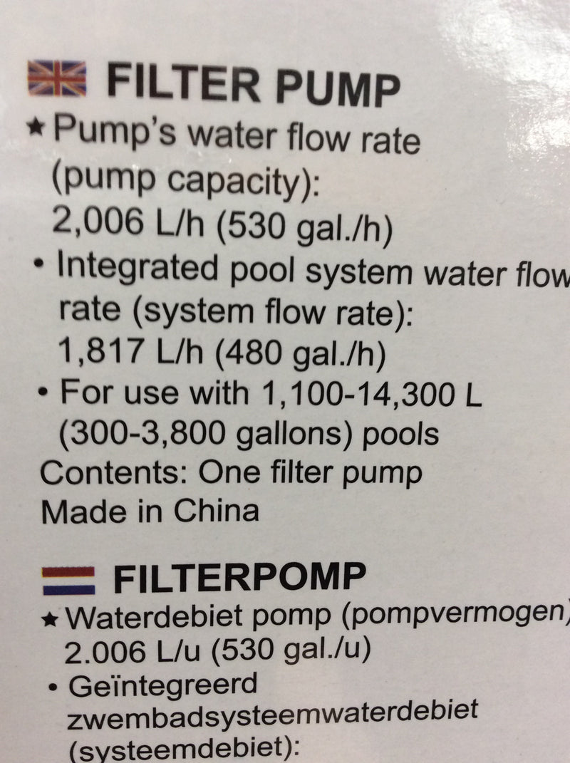 Flowclear swimming pool pump and filter 530gal per hour