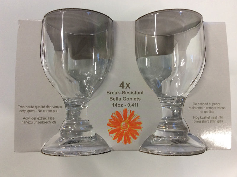 Bella goblets x 4 14oz break resistant