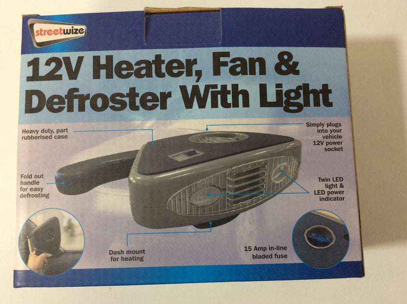 12 volt heater, fan & defroster with light
