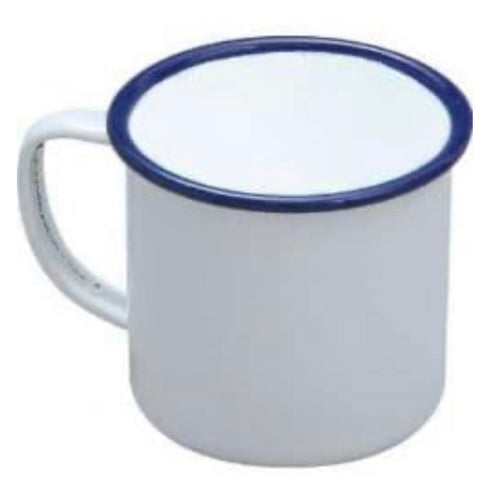 Falcon Enamelware Mug, Heavy Gauge (White with blue rim) 8cm