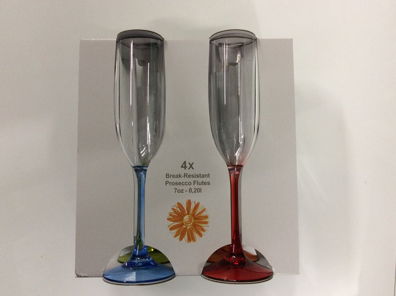 Prosecco flutes 1 x 4 7oz glasses in four mixed coulors