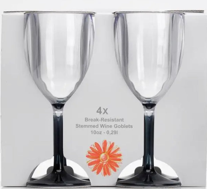 Acrylic Smoke Stemmed Wine Glasses 4 x 10oz