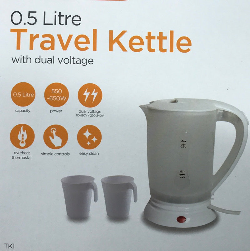 Kingavon 0.5L Travel Kettle With Cups - Dual Voltage