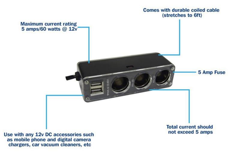 Streetwize 12V Triple Socket with Twin USB